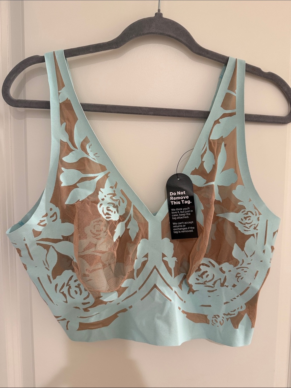 🆕 with tags! Floral Lace Overlay Bralette in light blue and nude